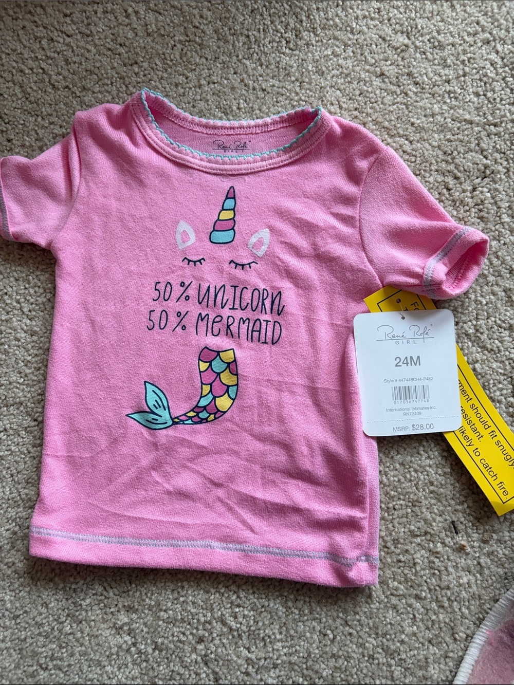 Rene Rofe Pink Short-Sleeve '50% Unicorn 50% Mermaid' Graphic Tee